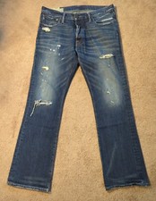 Abercrombie & Fitch 33x32 Baxter Low Rise Slim Boot Distressed Denim Blue Jeans
