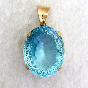 Colgante grande de oro rosa de 14 k 14 quilates con topacio azul suizo corte cóncavo de 27,5 quilates - Imagen 1 de 11