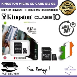 Kingston Micro SD Card 512GB SDHC Canvas Select Plus Class10 Memory Card 100Mbps - Zdjęcie 1 z 2