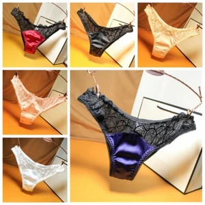 Damen Spitze Netz Satin Slip Höschen Unterhose niedrige Taille Unterwäsche Dessous - Bild 1 von 17