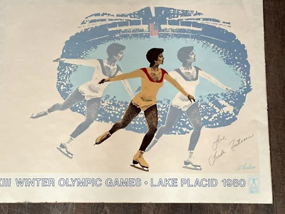 OLYMPIC WINTER GAMES XIII 1980 LINDA FRATIANNE GOLD METALIST POSTER, AUTOGRAPHED - Image 1 of 4