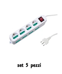 X Set 5 Piezas Regleta de Enchufes Eléctrica A 4 Posiciones+8 Con Interruptor - Imagen 1 de 1