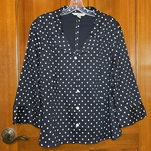 Pendelton L Jacket Womens Sz Large Cropped 3/4 Polka Dot Button Front Navy Prep - Picture 1 of 11