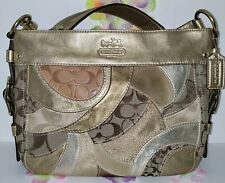 Auth💥EVC💥Coach 12663 Lg Zoe Sig Gold/Khaki/Multi Mixed Material Patchwork Hobo