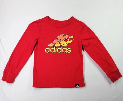 Adidas Boys Long Sleeve Shirt Size 4 Regular Fit Youth Shirt Red Adidas Flames - Image 1 of 4