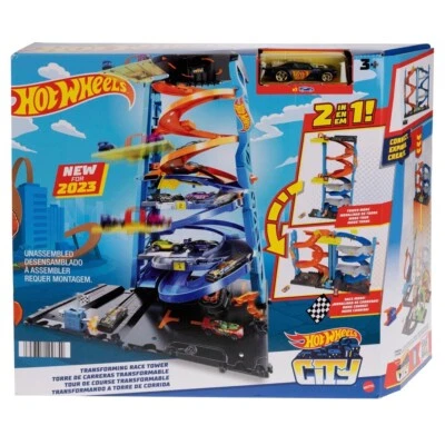 Hot Wheels City Track Set with 1 Hot Wheels Car, 2-in-1 Race Tower that - Image 1 of 2