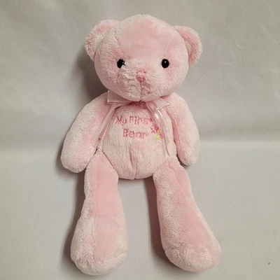 Carter’s Just One Year Baby My First Teddy Bear Rattle Pink Plush Bow 10” RARE - Image 1 of 4