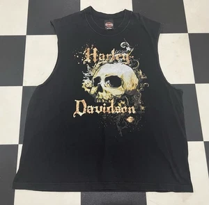 Harley Davidson Skull Tank Top Mens XXL Sauk City Wisconsin Grunge Biker Y2K - Picture 1 of 3