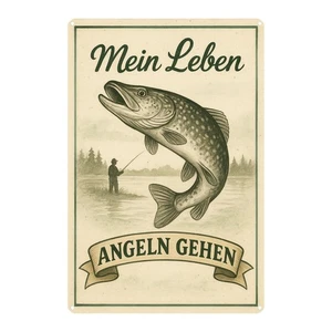 Metal Sign Fishing Anglermotiv, Premium Edition, 20x30cm, Shield, - Picture 1 of 3