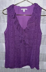 Banana Republic Top 6 Purple Animal Print V-Neck Lined Ruffle Vertical Pleated - Picture 1 of 4
