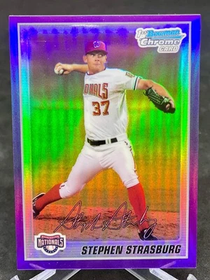 Bowman Chrome Stephen Strasburg 2010 primer refractor púrpura/999 Washington Nats Foto 1 de 2