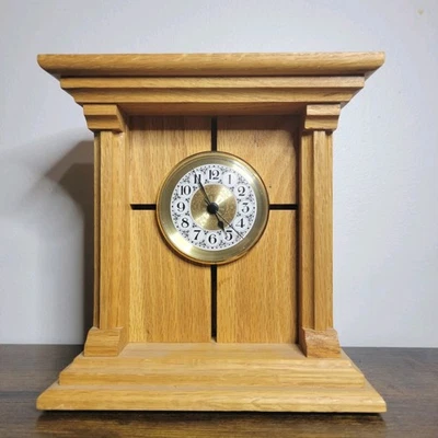 Vintage Wooden Solid Red Oak Quartz Mantle Clock Hand Crafted Brass Desk Shelf - Image 1 of 4