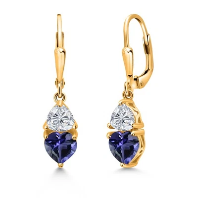 1.90 Ct Blue Iolite Lab Grown Diamond 18K Yellow Gold Plated Silver Earrings - Image 1 of 4