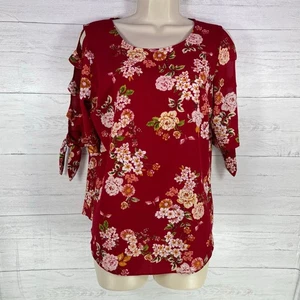 Blusa De Colección IZ Byer y2k Mediana Roja Floral Mujer Manga Corta Coqueta Cottage Fal - Imagen 1 de 7
