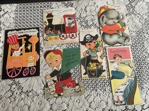 Vintage Birthday Boy Card Lot Bear Train Elephant Kite Epherma Craft - Picture 1 of 3