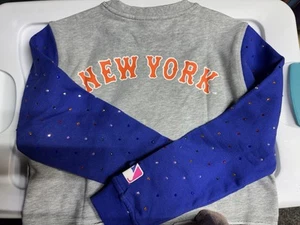 NY Mets Girls Crop Sweatshirt With Rhinestones. 100% Cotton - Picture 1 of 12