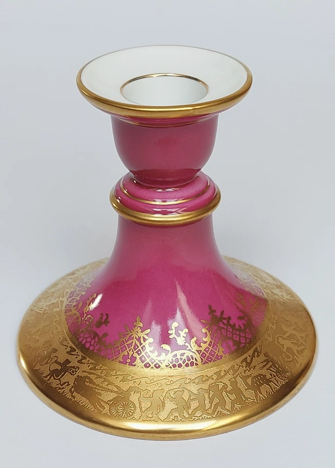 DW Karlsbader Wert. Kerzen Halter Leuchter Porzellan purpur rot Ätz Gold Dekor - Bild 1 von 4