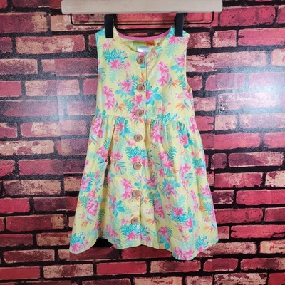 Vestido Penelope Mack Niñas 3T Madera Tropical Botón Resort Floral Bolsillos Algodón Foto 1 de 4