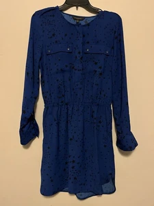 Banana Republic Damen Größe 6 Kleid Blau Schwarz Sterne Rollriegelärmel Freizeit - Bild 1 von 5