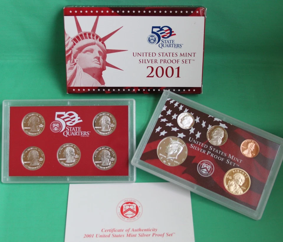 2001 United States Mint ANNUAL 10 Coin SILVER Proof Set with Box and COA - Image 1 of 4