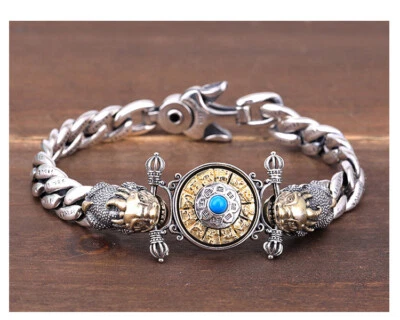 B32 Armband Drache hält 12 Tierkreiszeichen mit Türkis Vajra Symbol Silber 925 - Bild 1 von 4