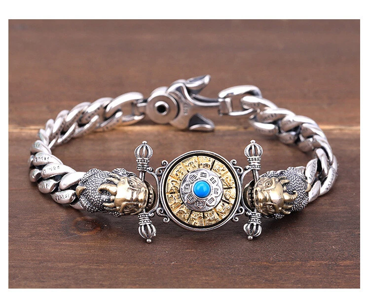 B32 Armband Drache hält 12 Tierkreiszeichen mit Türkis Vajra Symbol Silber 925 - Bild 1 von 4