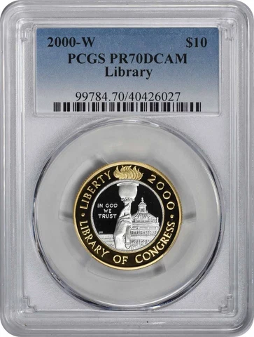 2000-W Library Commemorative $10 Bimetallic Gold and Platinum PR70DCAM PCGS Cover