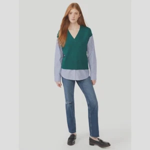 Free Assembly Women's Lightweight Mixy Shirt Sweater, Green/Blue Stripe, XL - Bild 1 von 6