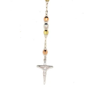 Collar rosario tricolor de plata esterlina 925 unisex 13 gramos - Imagen 1 de 3