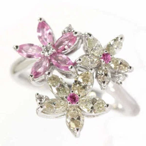 Pink Sapphire 0.60ct Diamond 0.85ct Ring 18K WG White Gold #50 US Size #5.5 - Picture 1 of 9