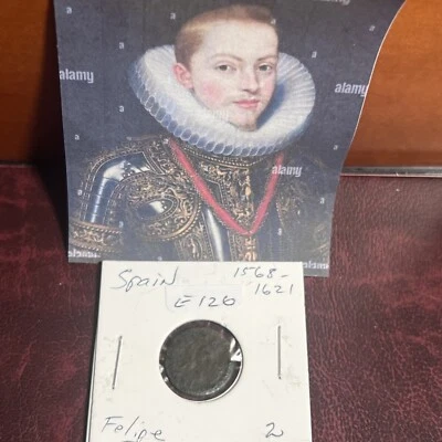 Colonial Spain Felipe III (1568-1621) 2 Maravedis. 15mm. Off Center.  Shown E128 - Image 1 of 4
