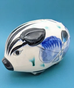 Hucha pintada a mano hecha en México azul floral 5" largo x 3,5" alto firmada RS - Imagen 1 de 11