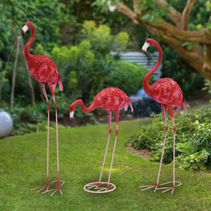 3pcs Red Flamingos Statue Set Yard Gardens Flamingos Sculpture Home Art Decors - Picture 1 of 21