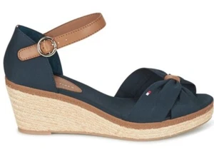 Tommy Hilfiger Elba Wedges Size UK 5 US 7 EU 38 Black & Tan Leather Espadrilles - Picture 1 of 10