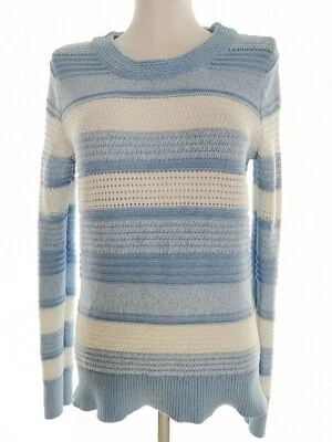 Max Studio  Größe S Blau Pullover Jumper Baumwolle Langarm Streifen Lochstrick - Bild 1 von 4