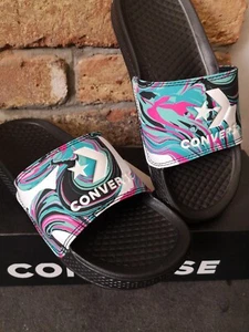 New In Box Converse slides blue white pink marble cushioned sandals shoes 4 - Picture 1 of 3