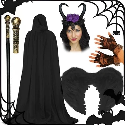 WHATCHUSEEK2010 Ladies Maleficent Evil Queen Witch Costume Halloween Fairytale Fancy Dress Up