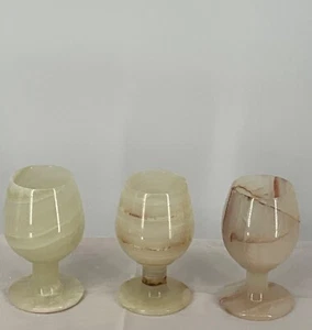 Onyx Marble Stone Goblets Set/3 Wine - Picture 1 of 11
