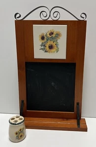 Chalkboard w/Shelf and sunflower Ceramic Plate AND Ceramic Chalk Holder 2 Pieces - Picture 1 of 7