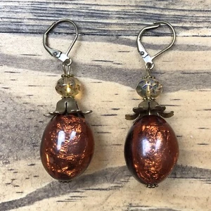 Vintage Ohrringe goldfarben braun Ohrhänger Modeschmuck - Bild 1 von 10