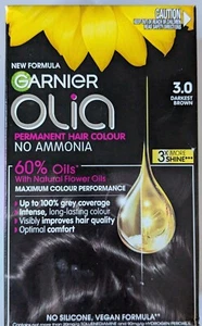 Garnier Olia Permanent Hair Dye DARKEST BROWN 3.0 No Ammonia Oil-Based FREEPOST - Picture 1 of 3