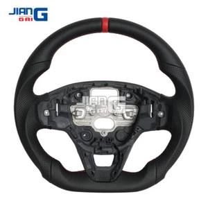 Full Leather Sport Steering Wheel Fit For Ford Focus Fiesta 2014-2019 Red Line - Foto 1 di 17