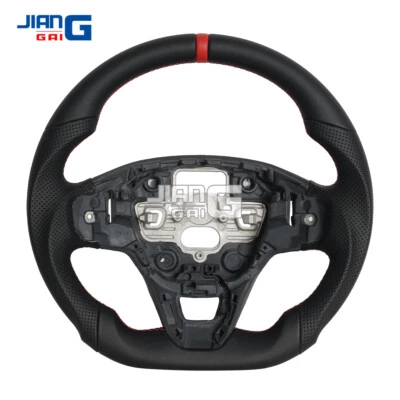 Full Leather Sport Steering Wheel Fit For Ford Focus Fiesta 2014-2019 Red Line - Image 1 of 4
