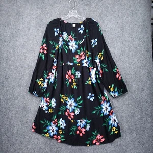 NEW Old Navy Dress Womens XL Extra Large Black Long Sleeve Swing Mini Floral - Picture 1 of 13