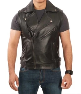Mens Pure Cow Leather Biker’s Style Vest - Picture 1 of 3