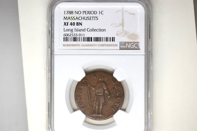 1788 Massachusetts Penny- No Period.  NGC XF-40 BN.   Lovely Colonial!! - Image 1 of 3