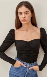 Top Reformation Esra Negro XL Escote Reina Ana - Imagen 1 de 5
