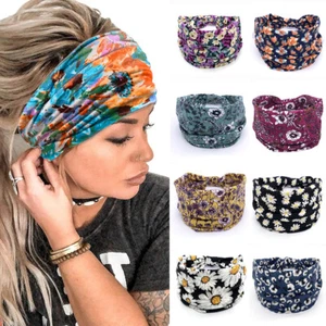 Yoga Sports Leisure Headband Flower Print Wide Headband Hair Accessories DIY - Picture 1 of 34
