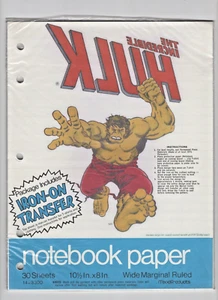 1975 Mead 30 Sheets Notebook Paper w/ Incredible Hulk Iron-On Transfer (sealed) - Picture 1 of 1