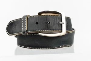 Black 100% Natural Side Stitched leather belt size 30"-34" - Picture 1 of 7